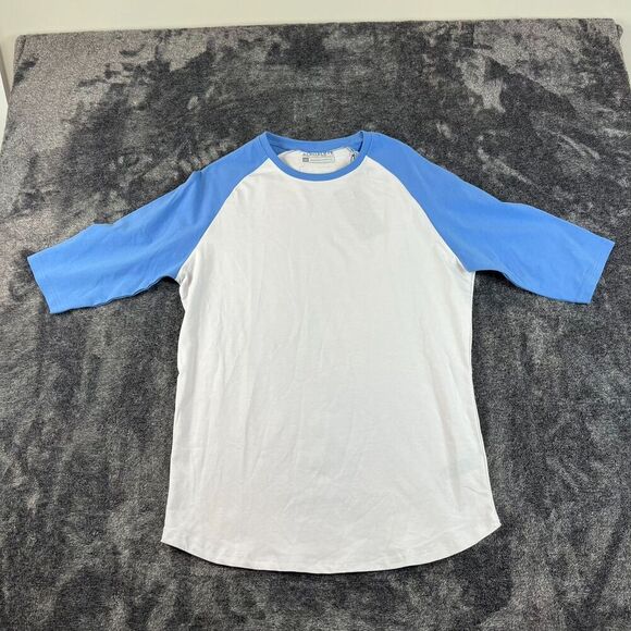 Alphalete 3/4 Sleeve Baseball T-Shirt Performance Fit White Blue Men's M Stretch - Picture 1 of 11